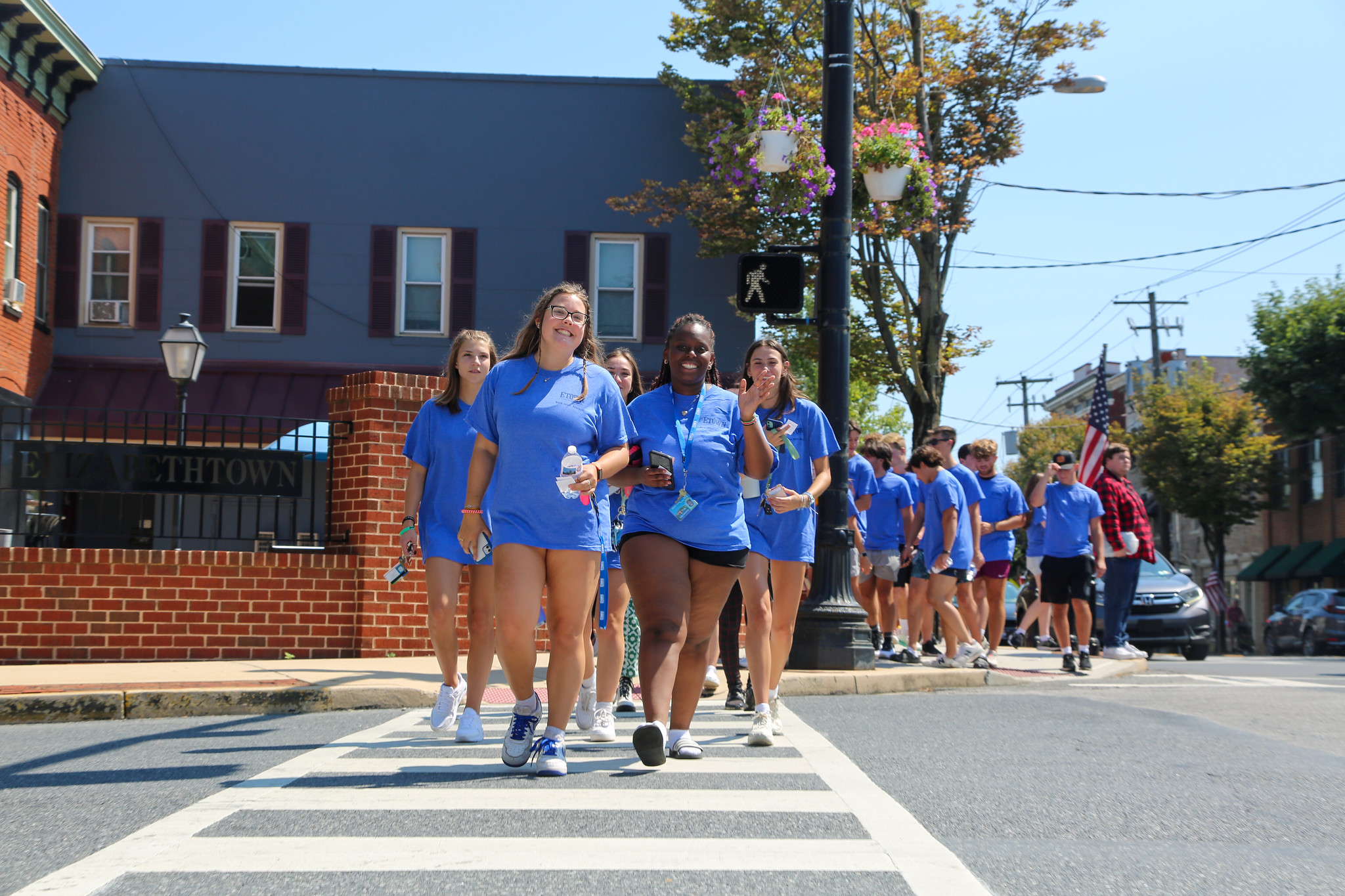 students walking down the street