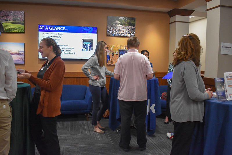 students gathering in lobby